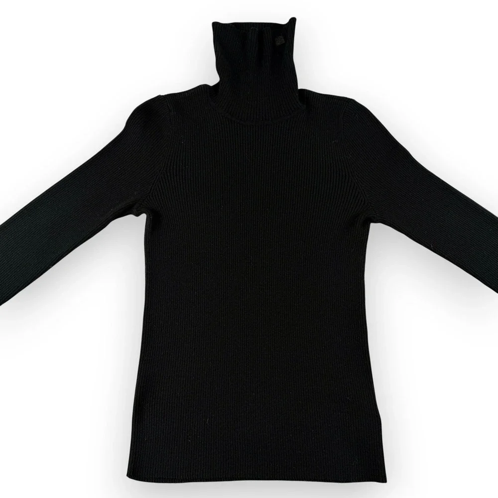 Lauren by Ralph Lauren Sweater Womens S Black Ribbed Knit Long Sleeve Turtleneck